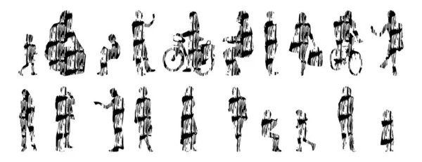 Vektor Silhuetter Disposition Silhuetter Människor Contour Ritning Människor Siluett Ikon — Stock vektor