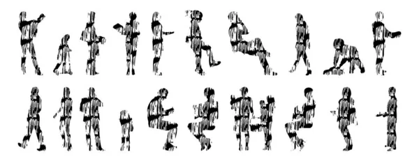 Vektör Siluetleri Insanların Ana Hatları Contour Çizimleri Insanların Siluetleri Ikon — Stok Vektör