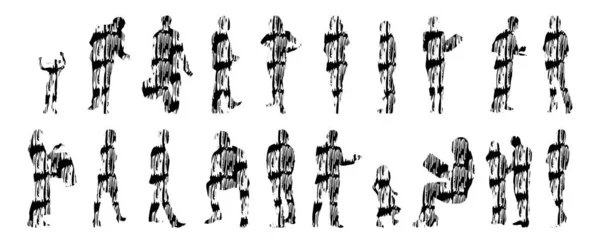 Silhouettes Vectorielles Silhouettes Esquissées Personnes Dessin Contour Silhouette Personnes Icône — Image vectorielle