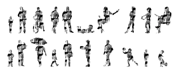 Vektor Silhuetter Disposition Silhuetter Människor Contour Ritning Människor Siluett Ikon — Stock vektor