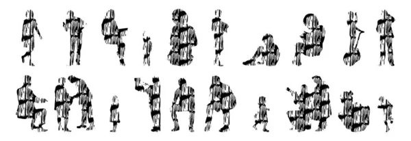 Silhouettes Vectorielles Silhouettes Esquissées Personnes Dessin Contour Silhouette Personnes Icône — Image vectorielle