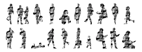 Sílhuetas Vetoriais Sílhuetas Contorno Pessoas Desenho Contorno Silhueta Pessoas Conjunto — Vetor de Stock
