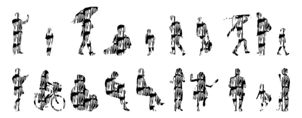 Sílhuetas Vetoriais Sílhuetas Contorno Pessoas Desenho Contorno Silhueta Pessoas Conjunto —  Vetores de Stock