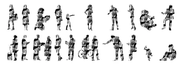 Sílhuetas Vetoriais Sílhuetas Contorno Pessoas Desenho Contorno Silhueta Pessoas Conjunto —  Vetores de Stock