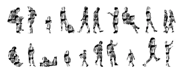 Silhouettes Vectorielles Silhouettes Esquissées Personnes Dessin Contour Silhouette Personnes Icône — Image vectorielle