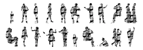 Silhouettes Vectorielles Silhouettes Esquissées Personnes Dessin Contour Silhouette Personnes Icône — Image vectorielle