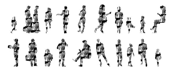 Sílhuetas Vetoriais Sílhuetas Contorno Pessoas Desenho Contorno Silhueta Pessoas Conjunto — Vetor de Stock
