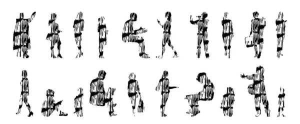 Sílhuetas Vetoriais Sílhuetas Contorno Pessoas Desenho Contorno Silhueta Pessoas Conjunto —  Vetores de Stock