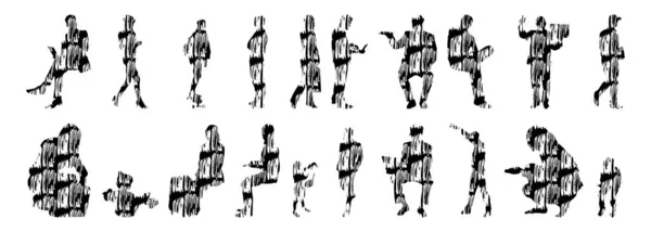 Silhouettes Vectorielles Silhouettes Esquissées Personnes Dessin Contour Silhouette Personnes Icône — Image vectorielle