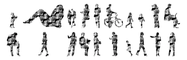 Sílhuetas Vetoriais Sílhuetas Contorno Pessoas Desenho Contorno Silhueta Pessoas Conjunto —  Vetores de Stock