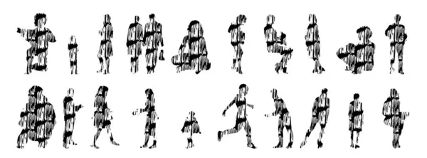 Silhouettes Vectorielles Silhouettes Esquissées Personnes Dessin Contour Silhouette Personnes Icône — Image vectorielle