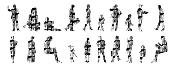 Silhouettes Vectorielles Silhouettes Esquissées Personnes Dessin Contour Silhouette Personnes Icône — Image vectorielle