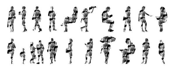 Silhouettes Vectorielles Silhouettes Esquissées Personnes Dessin Contour Silhouette Personnes Icône — Image vectorielle