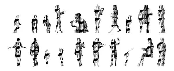 Silhouettes Vectorielles Silhouettes Esquissées Personnes Dessin Contour Silhouette Personnes Icône — Image vectorielle