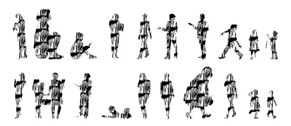 Silhouettes Vectorielles Silhouettes Esquissées Personnes Dessin Contour Silhouette Personnes Icône — Image vectorielle