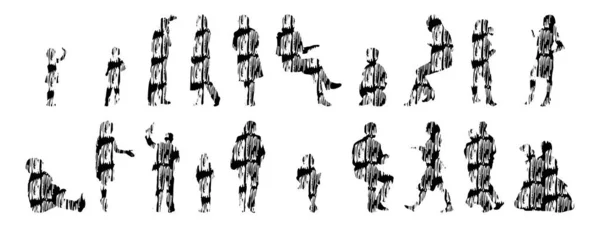 Sílhuetas Vetoriais Sílhuetas Contorno Pessoas Desenho Contorno Silhueta Pessoas Conjunto —  Vetores de Stock