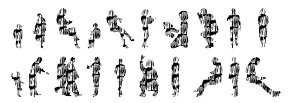 Silhouettes Vectorielles Silhouettes Esquissées Personnes Dessin Contour Silhouette Personnes Icône — Image vectorielle