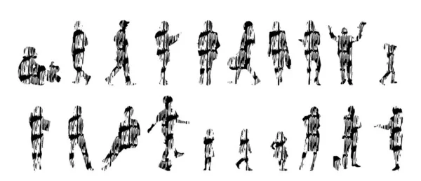 Векторные Силуэты Контурные Силуэты Людей Контурный Рисунок Силуэт Людей Иконный — стоковый вектор