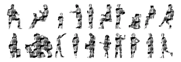 Sylwetki Wektorowe Zarys Sylwetek Osób Rysunek Konturu Sylwetka Osób Ikona — Wektor stockowy