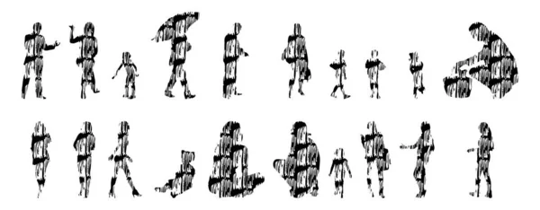 Vektor Silhuetter Disposition Silhuetter Människor Contour Ritning Människor Siluett Ikon — Stock vektor