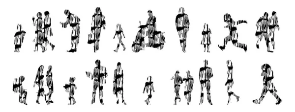 Silhouettes Vectorielles Silhouettes Esquissées Personnes Dessin Contour Silhouette Personnes Icône — Image vectorielle