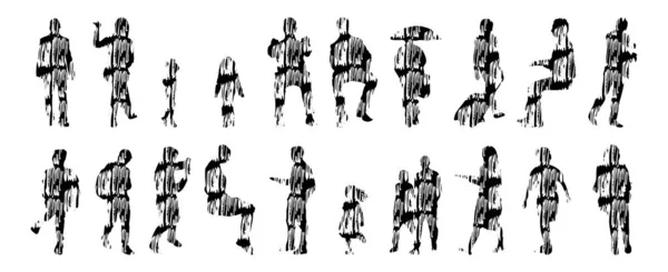 Silhouettes Vectorielles Silhouettes Esquissées Personnes Dessin Contour Silhouette Personnes Icône — Image vectorielle