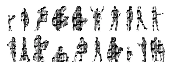 Silhouettes Vectorielles Silhouettes Esquissées Personnes Dessin Contour Silhouette Personnes Icône — Image vectorielle