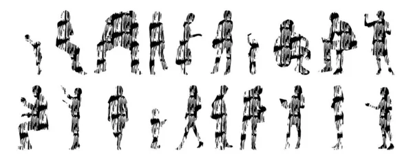 Silhouettes Vectorielles Silhouettes Esquissées Personnes Dessin Contour Silhouette Personnes Icône — Image vectorielle