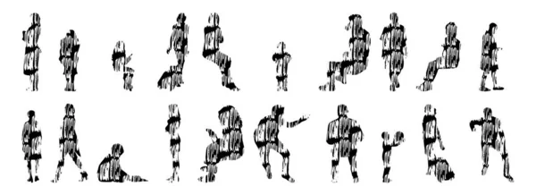 Silhouettes Vectorielles Silhouettes Esquissées Personnes Dessin Contour Silhouette Personnes Icône — Image vectorielle