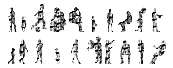 Silhouettes Vectorielles Silhouettes Esquissées Personnes Dessin Contour Silhouette Personnes Icône — Image vectorielle