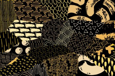 Soyut siyah darbeler, El, Vektör Deseni 'ni çizdi. Geometrik tarzda soyut arkaplan. Soyut çok renkli geometrik desen.