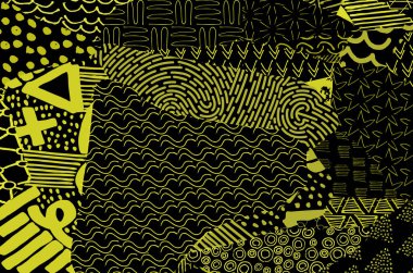 Soyut siyah darbeler, El, Vektör Deseni 'ni çizdi. Geometrik tarzda soyut arkaplan. Soyut çok renkli geometrik desen.