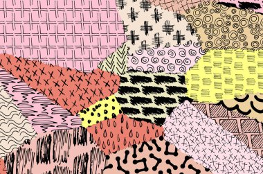 Soyut siyah darbeler, El, Vektör Deseni 'ni çizdi. Geometrik tarzda soyut arkaplan. Soyut çok renkli geometrik desen.