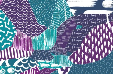 Soyut siyah darbeler, El, Vektör Deseni 'ni çizdi. Geometrik tarzda soyut arkaplan. Soyut çok renkli geometrik desen.