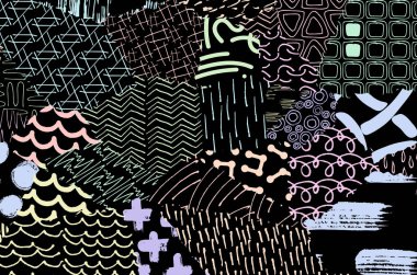 Soyut siyah darbeler, El, Vektör Deseni 'ni çizdi. Geometrik tarzda soyut arkaplan. Soyut çok renkli geometrik desen.