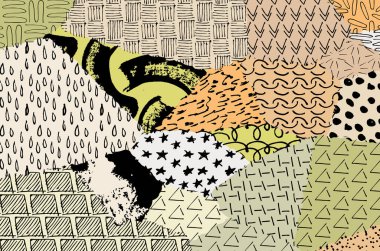 Soyut siyah darbeler, El, Vektör Deseni 'ni çizdi. Geometrik tarzda soyut arkaplan. Soyut çok renkli geometrik desen.