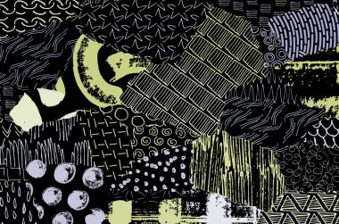 Soyut siyah darbeler, El, Vektör Deseni 'ni çizdi. Geometrik tarzda soyut arkaplan. Soyut çok renkli geometrik desen.