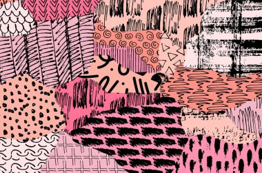 Soyut siyah darbeler, El, Vektör Deseni 'ni çizdi. Geometrik tarzda soyut arkaplan. Soyut çok renkli geometrik desen.