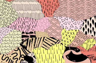 Soyut siyah darbeler, El, Vektör Deseni 'ni çizdi. Geometrik tarzda soyut arkaplan. Soyut çok renkli geometrik desen.