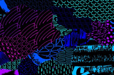 Soyut siyah darbeler, El, Vektör Deseni 'ni çizdi. Geometrik tarzda soyut arkaplan. Soyut çok renkli geometrik desen.