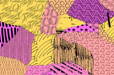 Soyut siyah darbeler, El, Vektör Deseni 'ni çizdi. Geometrik tarzda soyut arkaplan. Soyut çok renkli geometrik desen.