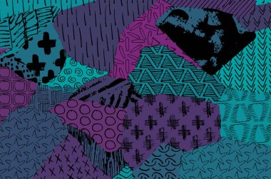 Soyut siyah darbeler, El, Vektör Deseni 'ni çizdi. Geometrik tarzda soyut arkaplan. Soyut çok renkli geometrik desen.