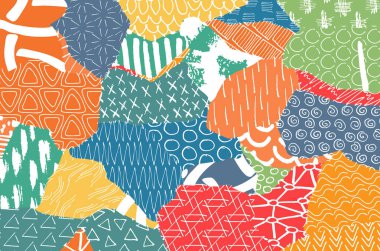 Soyut siyah darbeler, El, Vektör Deseni 'ni çizdi. Geometrik tarzda soyut arkaplan. Soyut çok renkli geometrik desen.