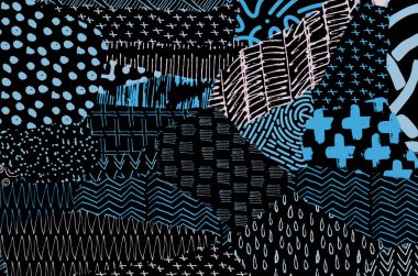 Soyut siyah darbeler, El, Vektör Deseni 'ni çizdi. Geometrik tarzda soyut arkaplan. Soyut çok renkli geometrik desen.