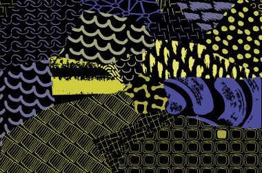 Soyut siyah darbeler, El, Vektör Deseni 'ni çizdi. Geometrik tarzda soyut arkaplan. Soyut çok renkli geometrik desen.