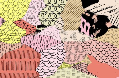 Soyut siyah darbeler, El, Vektör Deseni 'ni çizdi. Geometrik tarzda soyut arkaplan. Soyut çok renkli geometrik desen.