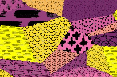 Soyut siyah darbeler, El, Vektör Deseni 'ni çizdi. Geometrik tarzda soyut arkaplan. Soyut çok renkli geometrik desen.