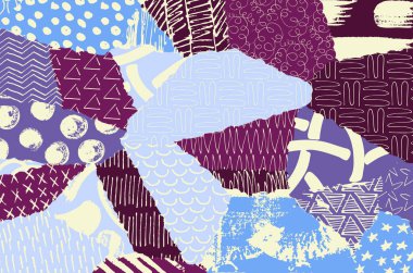 Soyut siyah darbeler, El, Vektör Deseni 'ni çizdi. Geometrik tarzda soyut arkaplan. Soyut çok renkli geometrik desen.