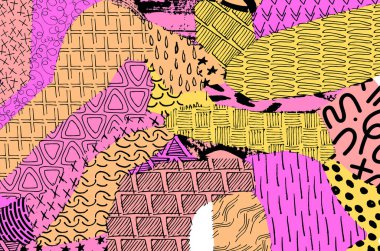 Soyut siyah darbeler, El, Vektör Deseni 'ni çizdi. Geometrik tarzda soyut arkaplan. Soyut çok renkli geometrik desen.