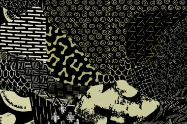 Soyut siyah darbeler, El, Vektör Deseni 'ni çizdi. Geometrik tarzda soyut arkaplan. Soyut çok renkli geometrik desen.